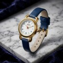 Montre pour femme boitier rond dor&eacute; bracelet bleu_details