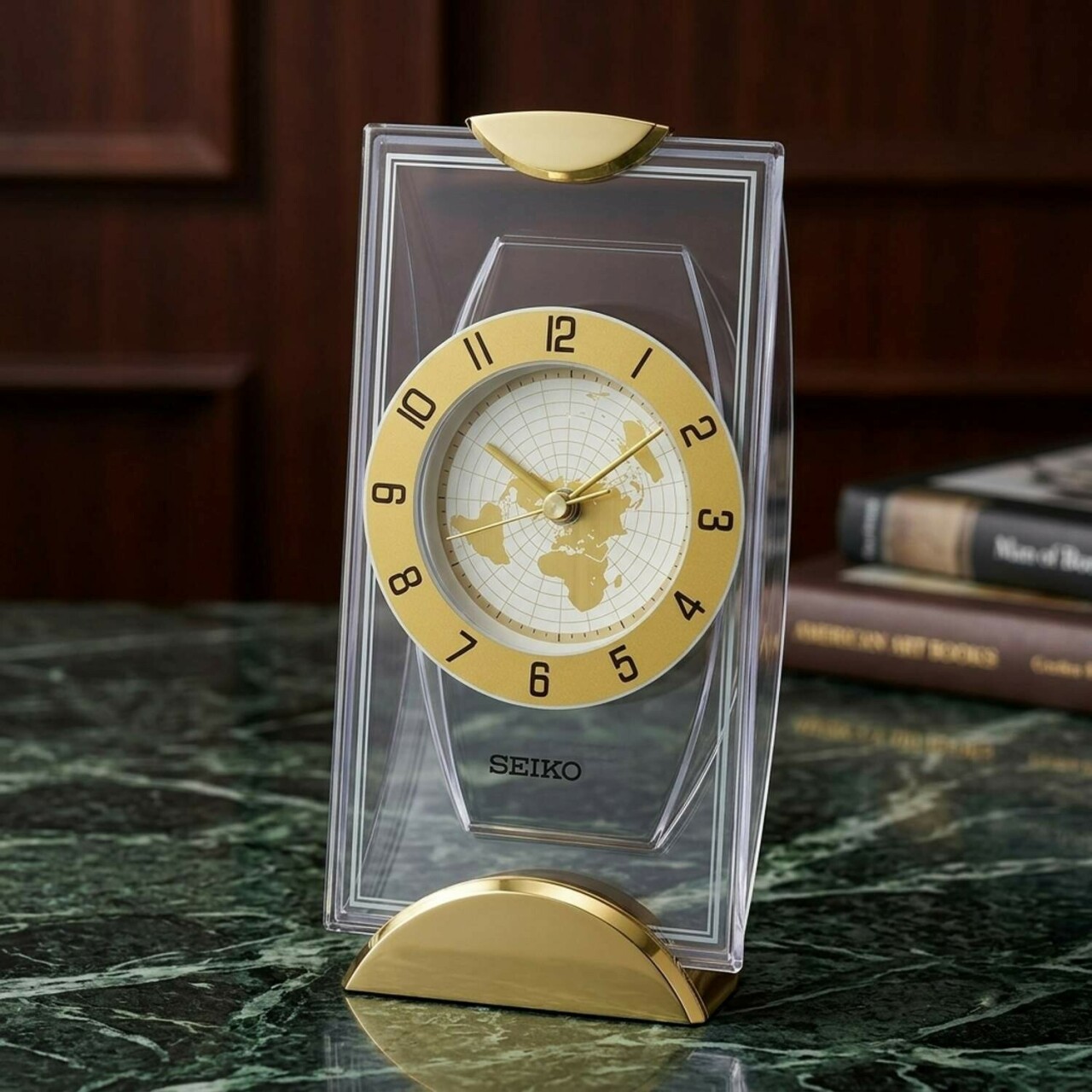 Pendule &agrave; poser Seiko en plastique dor&eacute;_details