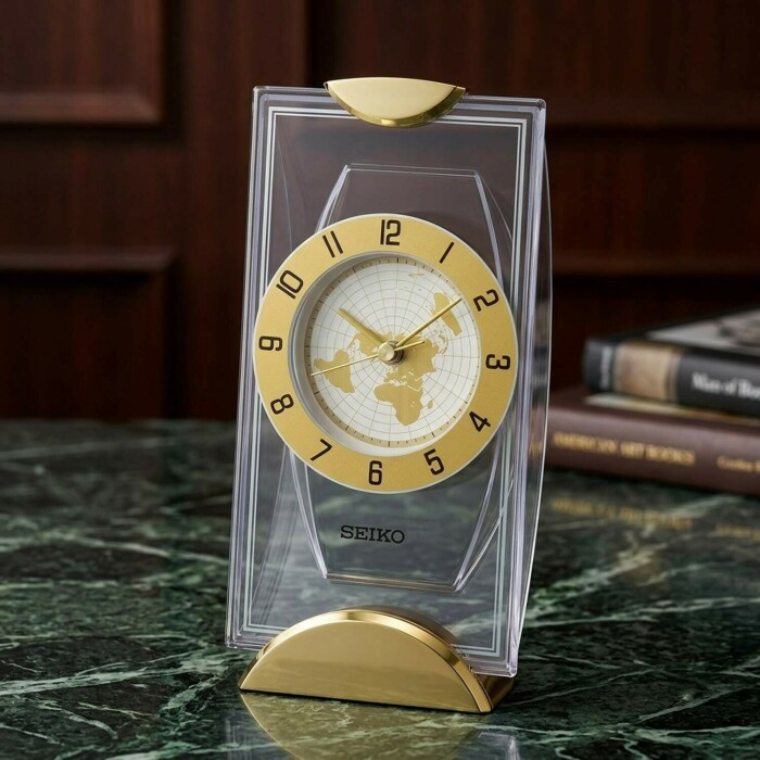 Pendule &agrave; poser Seiko en plastique dor&eacute;_details