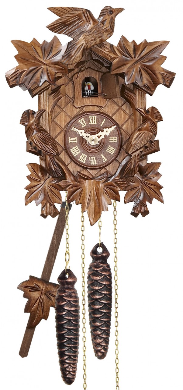 Horloge coucou &agrave; m&eacute;lodie &agrave; piles en bois &quot;d&eacute;cor champ&ecirc;tre&quot; 22 cm