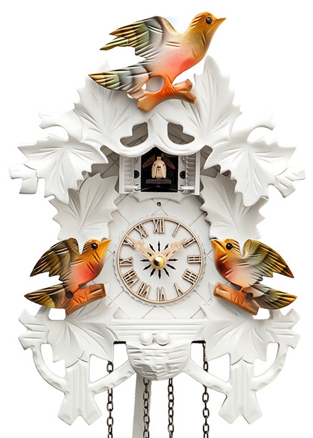 Horloge coucou &agrave; piles traditionnel blanc style feuilles 26 cm_zoom