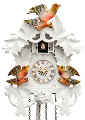 Horloge coucou à piles traditionnel blanc style feuilles 26 cm_zoom