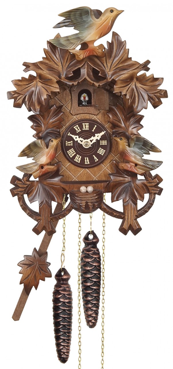 Horloge coucou en bois oiseaux color&eacute;s