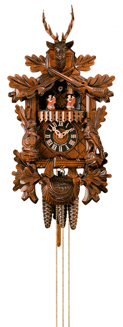 Horloge coucou m&eacute;canique traditionnel 1 jour musical th&egrave;me chasse avec danseurs