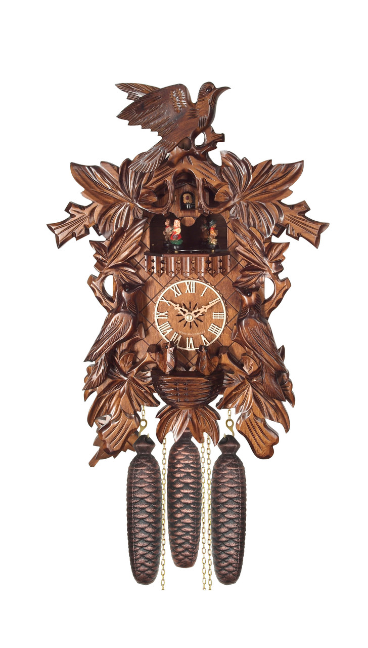 Horloge coucou m&eacute;canique traditionnel 8 jours nid d'oiseau 44 cm