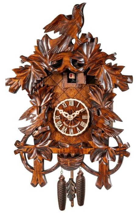 Horloge coucou à piles en bois 3 oiseaux gros plan