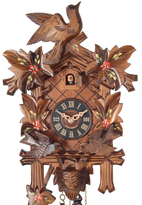 Horloge coucou mécanique 4 feuilles peintes oiseaux animés 33 cm_zoom