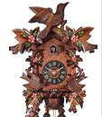 Horloge coucou m&eacute;canique 6 feuilles peintes oiseaux anim&eacute;s 33 cm_zoom