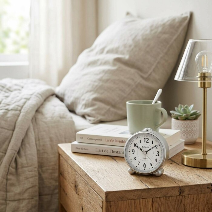 R&eacute;veil silencieux &agrave; quartz &agrave; r&eacute;p&eacute;tition rond argent&eacute; Bayard_lifestyle