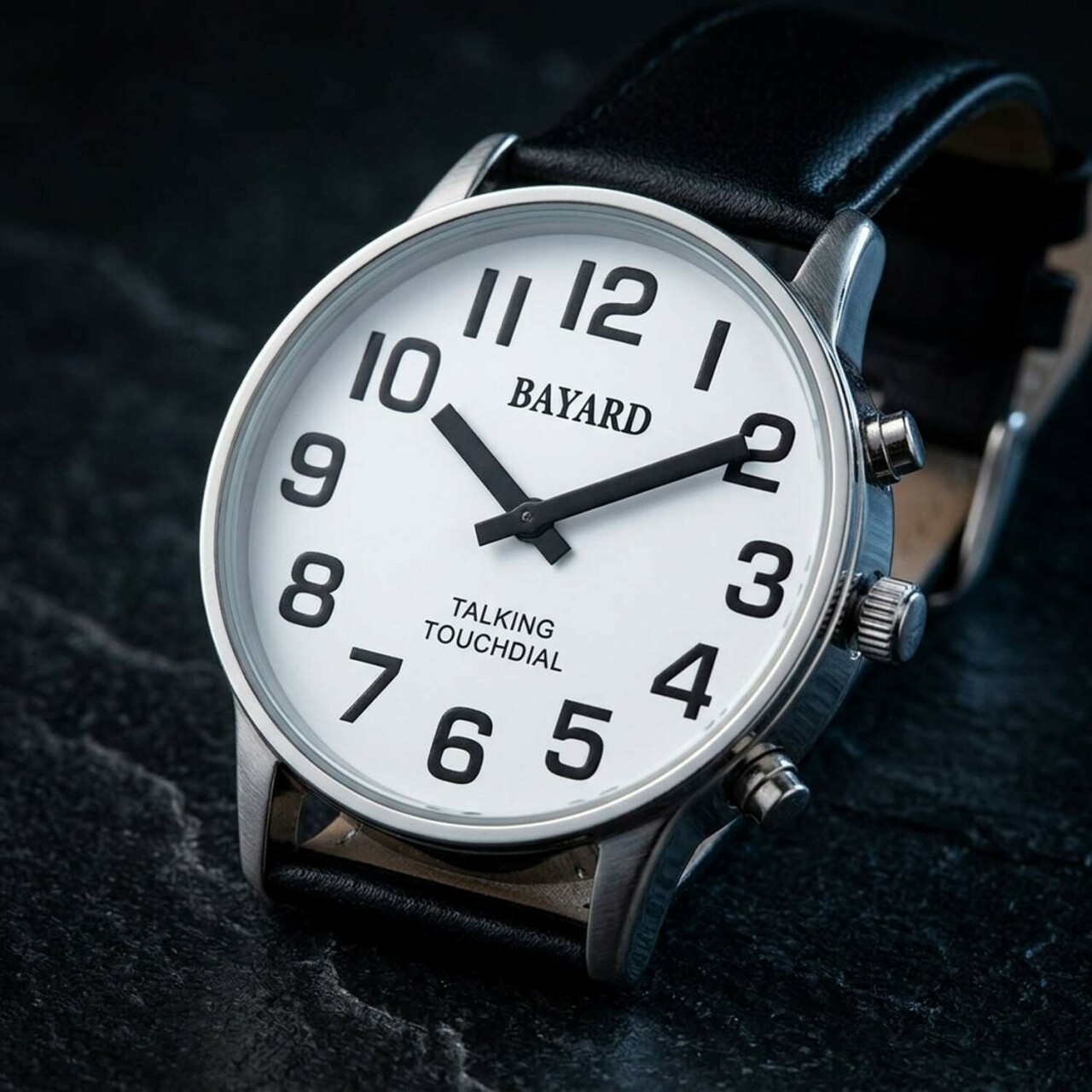 Montre parlante en m&eacute;tal bracelet noir Bayard_details