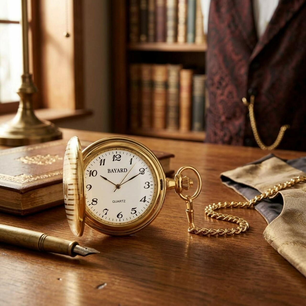 Montre gousset &agrave; quartz dor&eacute;e avec clapet Bayard_lifestyle