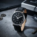Montre &agrave; quartz noire pour homme boitier argent&eacute; bracelet en peau_details