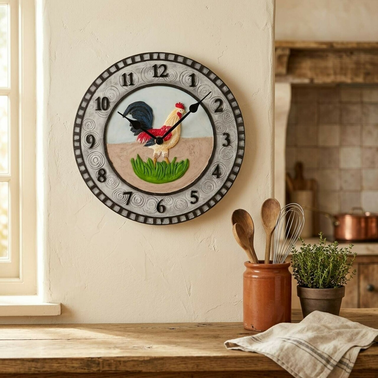 Pendule murale de cuisine th&egrave;me coq_cuisine