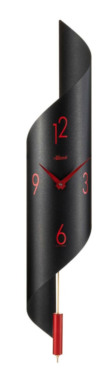 Horloge murale &agrave; balancier en inox noir chiffres rouges