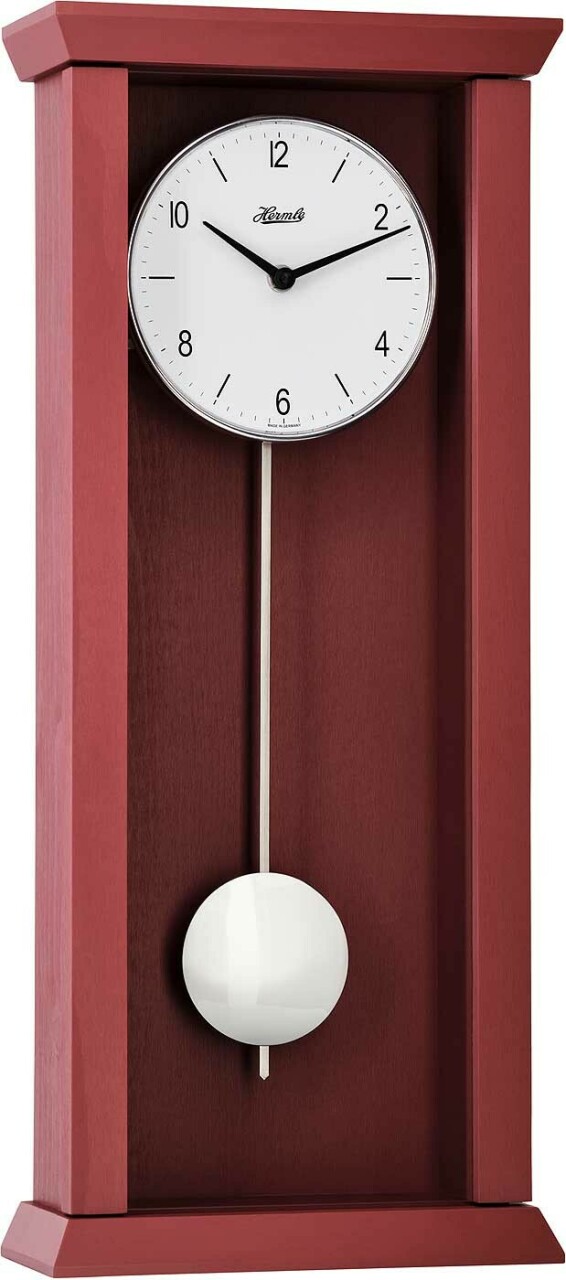 Horloge murale &agrave; balancier en bois peint rouge