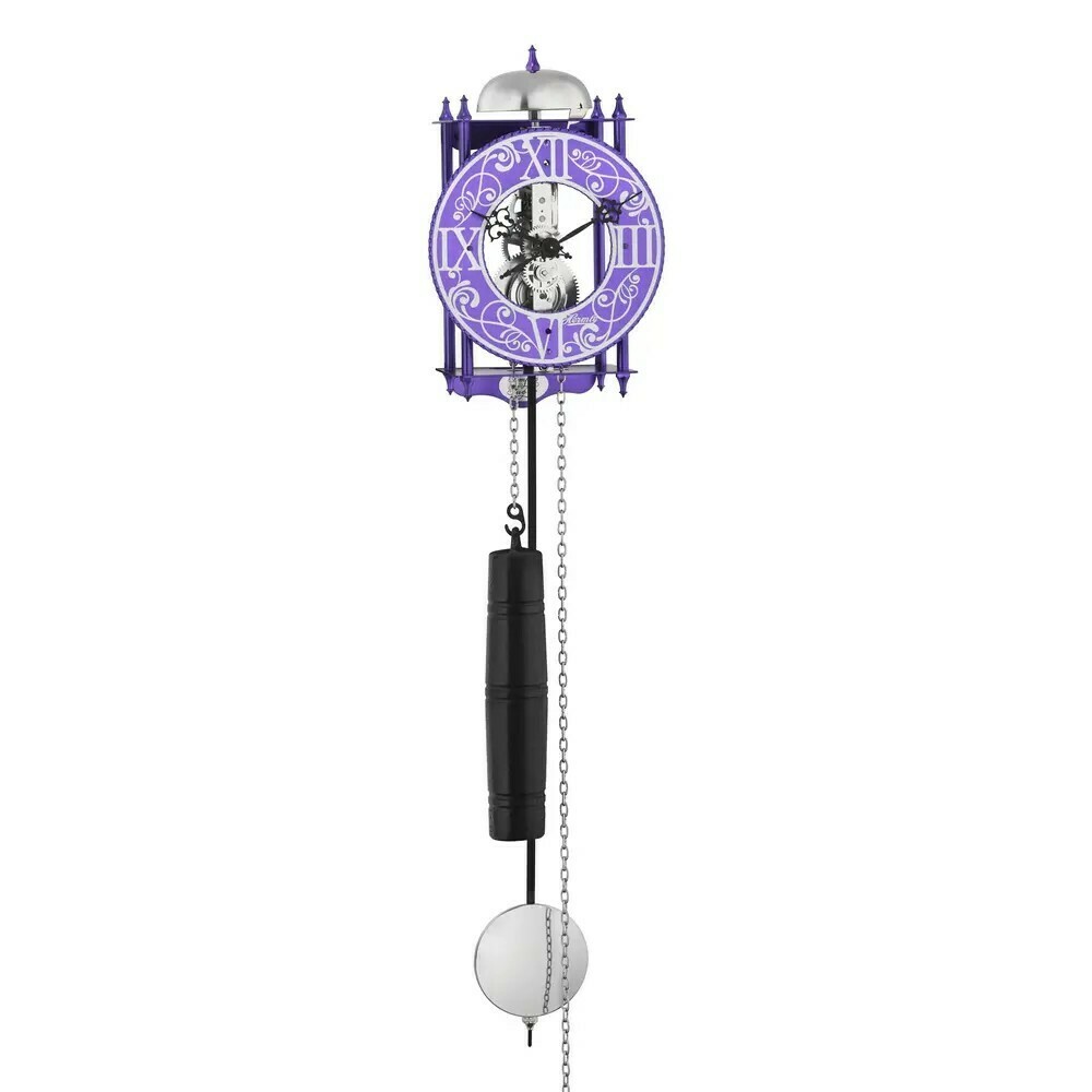 Horloge squelette Hermle color&eacute;e en m&eacute;tal violet