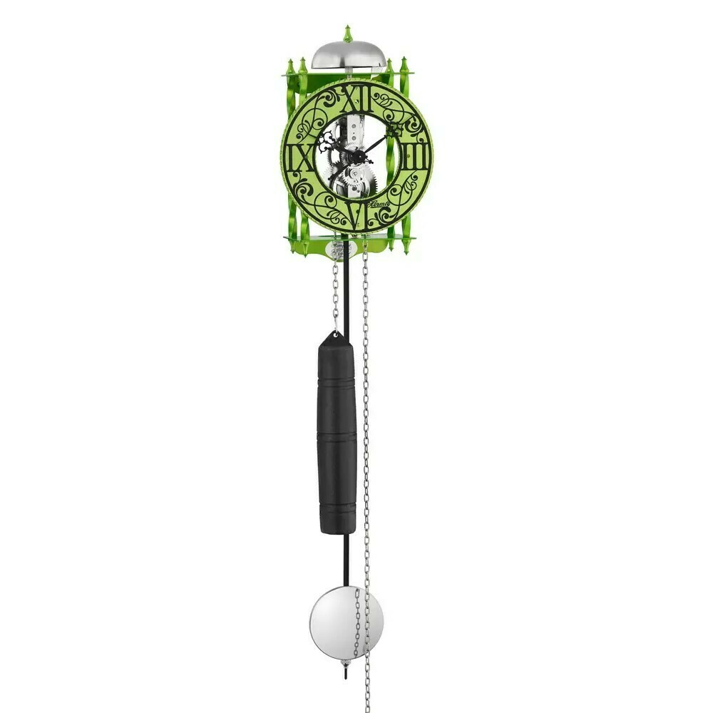 Horloge squelette Hermle color&eacute;e en m&eacute;tal vert