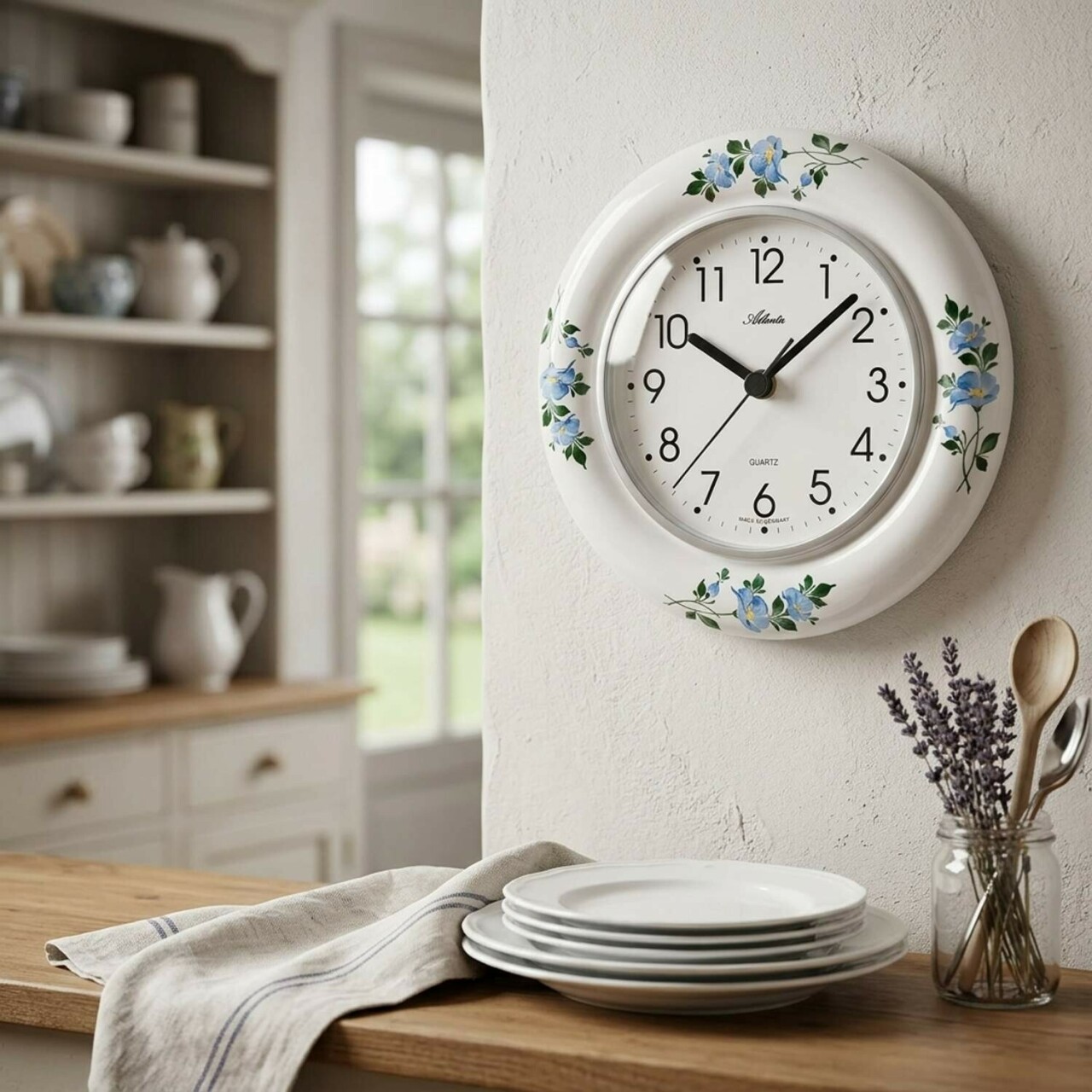 Pendule murale blanche en c&eacute;ramique pour cuisine_lifestyle