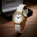 Montre pour dame boitier acier octogonale bracelet blanc fa&ccedil;on cuir Bayard_details