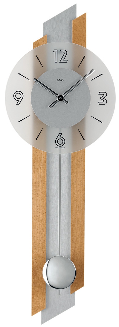 Horloge murale &agrave; balancier &agrave; quartz en h&ecirc;tre et verre