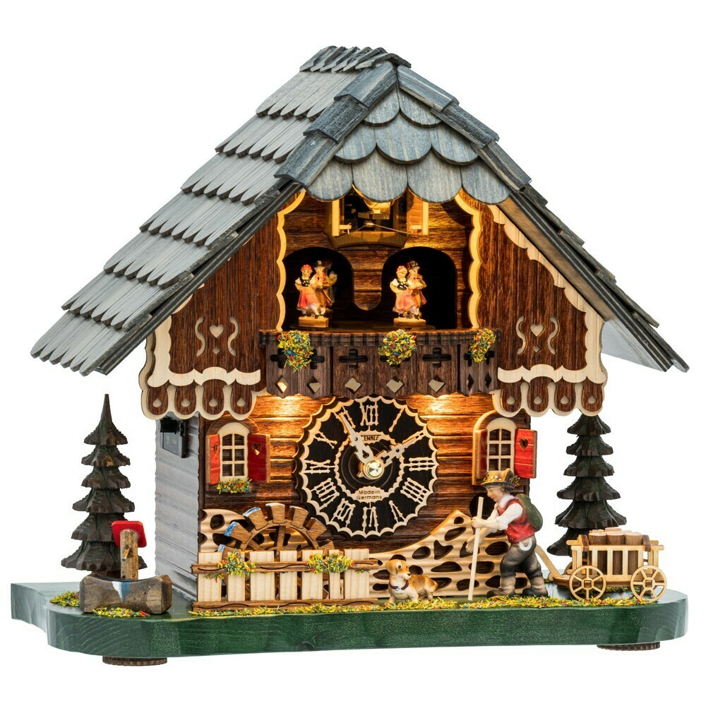 Coucou musical &agrave; poser en bois chalet &eacute;clair&eacute; 34 cm