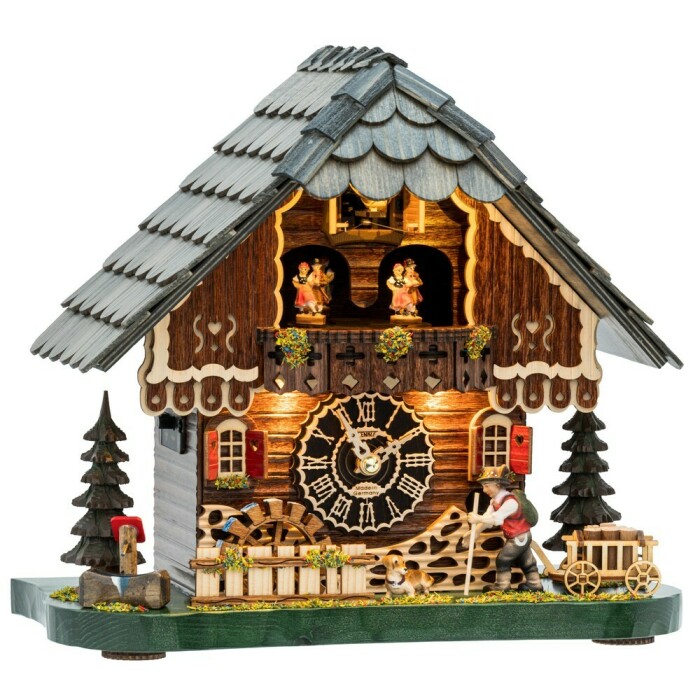 Coucou musical à poser en bois chalet éclairé 34 cm