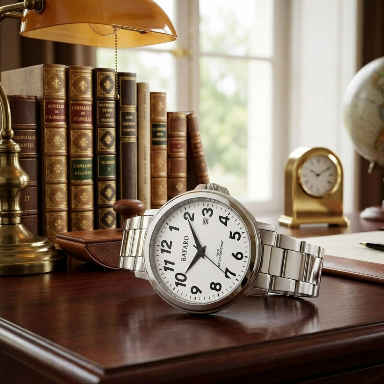 Montre pour homme cadran blanc avec date boitier argent&eacute;_lifestyle