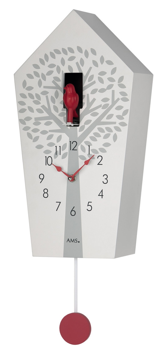 Horloge coucou moderne &agrave; piles en bois laqu&eacute; blanc
