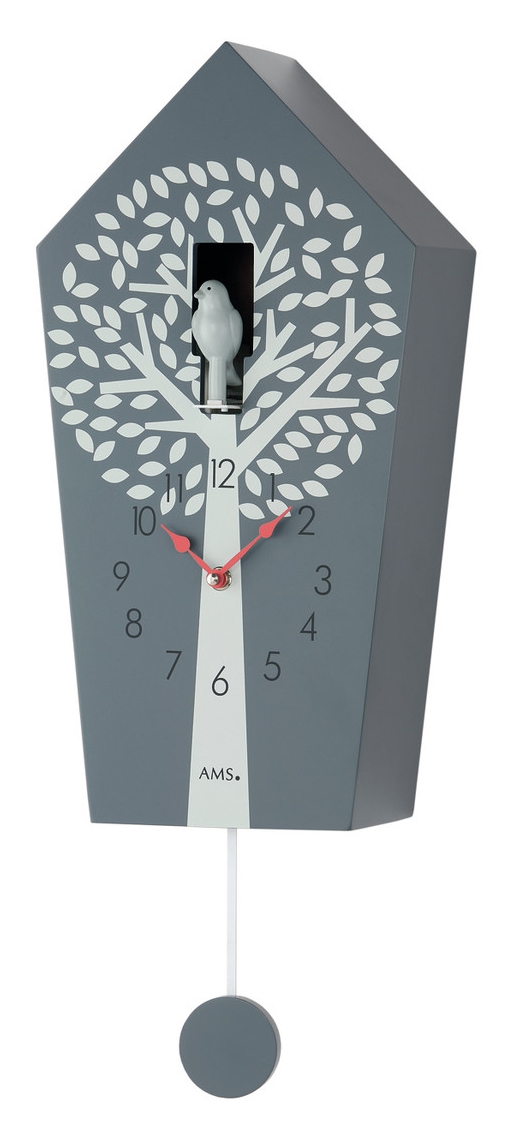 Horloge coucou moderne &agrave; piles en bois laqu&eacute; gris anthracite