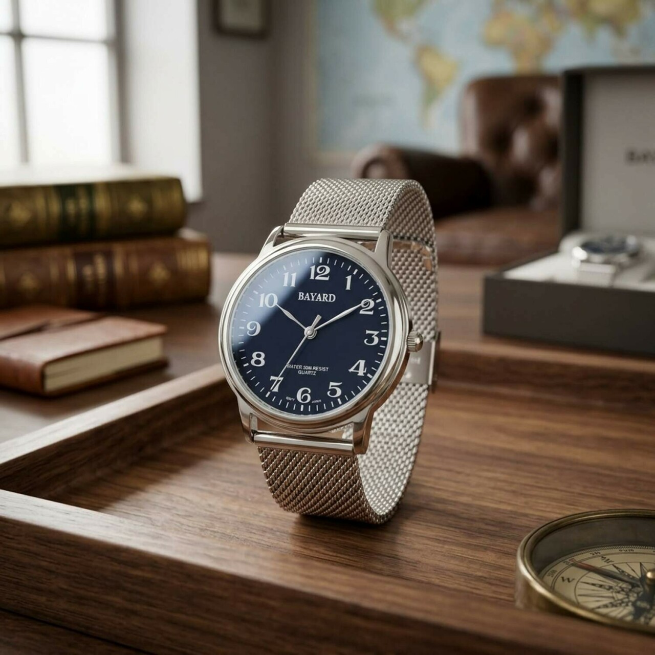 Montre ronde argent&eacute;e pour homme cadran noir Bayard_lifestyle