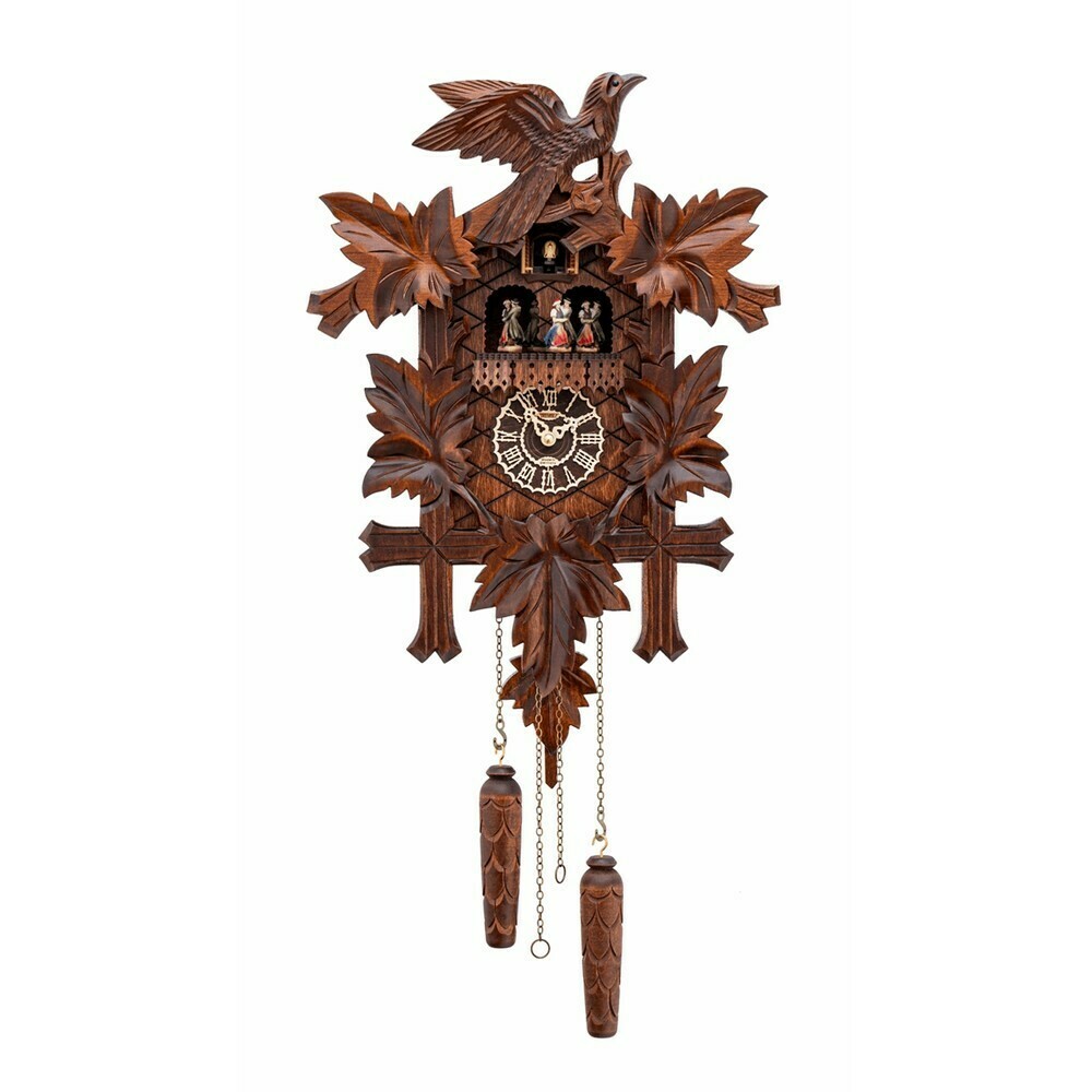 Horloge coucou traditionnelle lumineuse avec danseurs folkloriques et &eacute;clairage LED 48cm complet