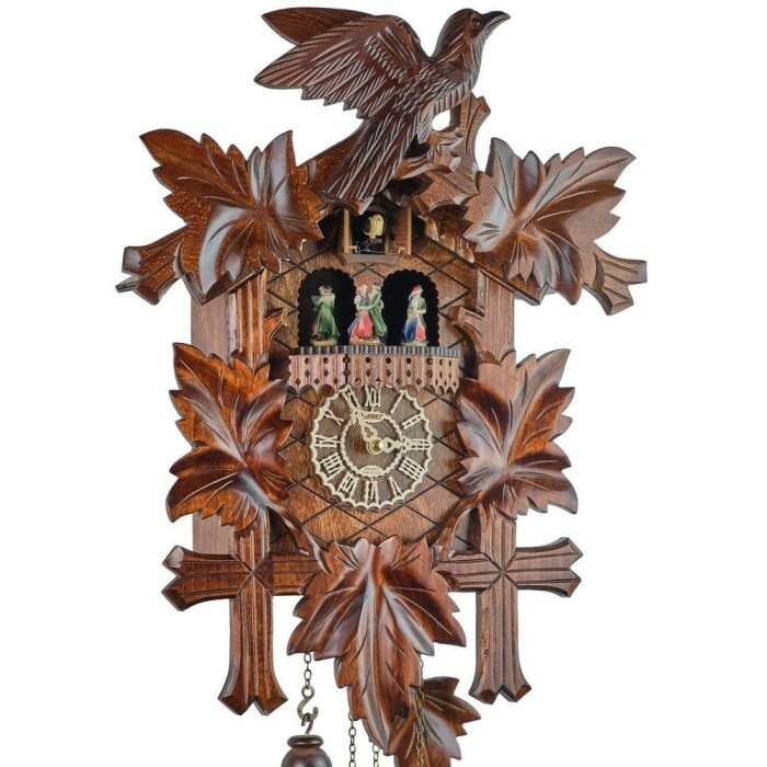 Horloge coucou traditionnelle lumineuse avec danseurs folkloriques et éclairage LED 48cm