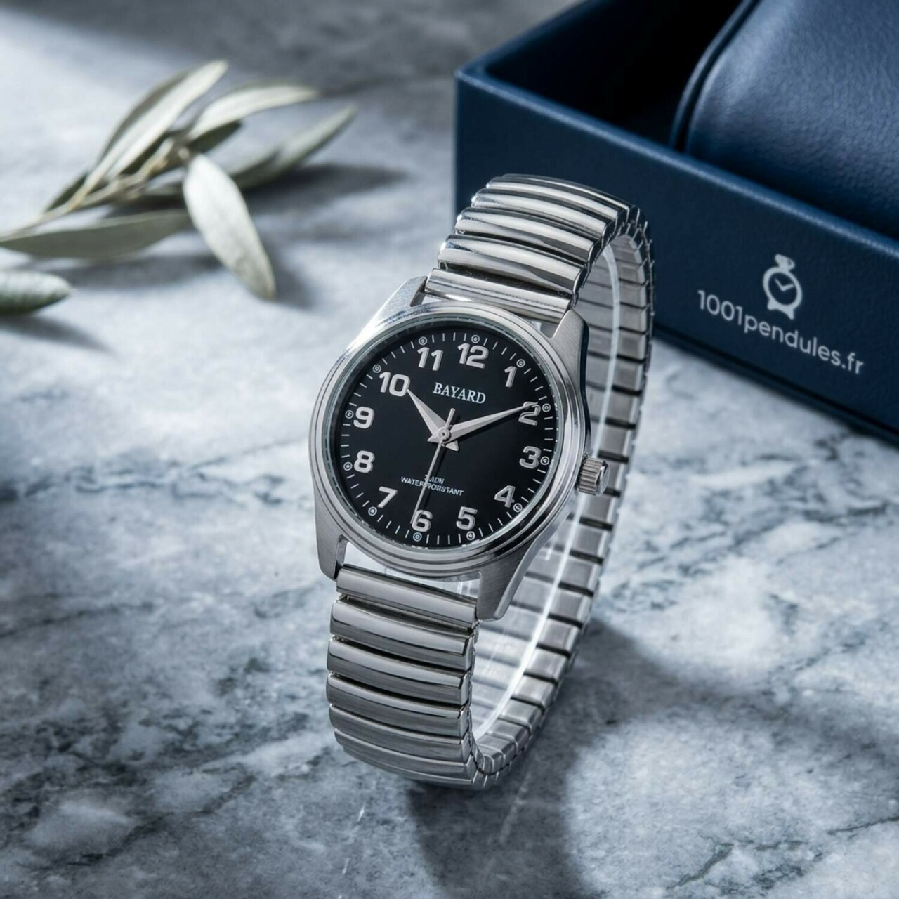 Montre &agrave; quartz argent&eacute;e pour femme cadran noir Bayard_details