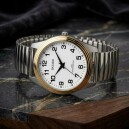 Montre ronde pour homme dor&eacute;e et argent&eacute;e bracelet extensible_details