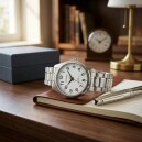 Montre ronde en acier argent&eacute; pour homme boucle d&eacute;ployante chiffres noirs_lifestyle