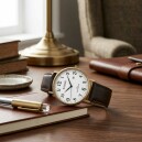 Montre ronde en titane dor&eacute; pour homme bracelet marron_lifestyle