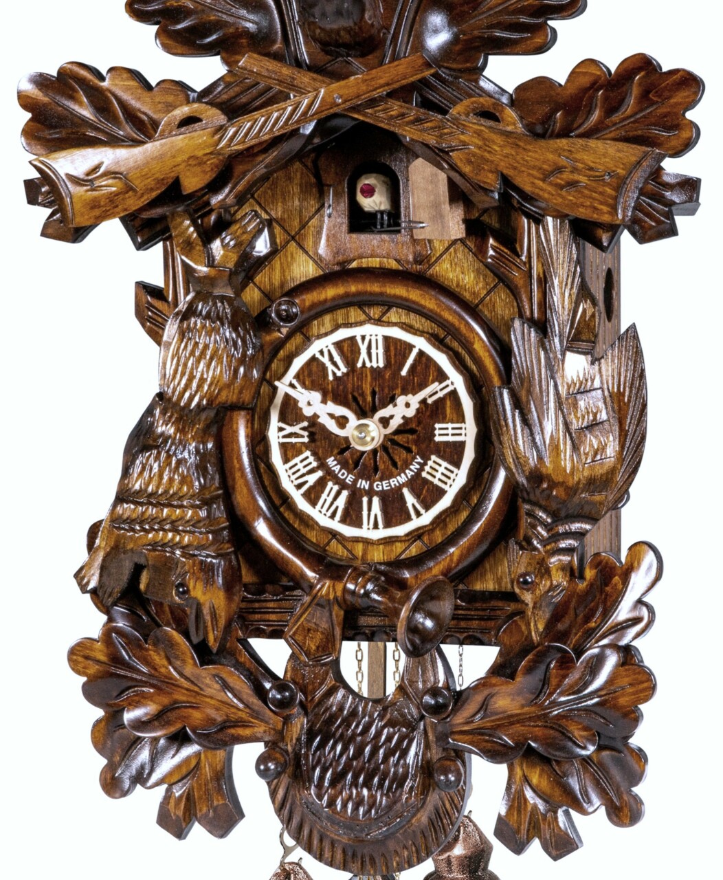 Horloge coucou 8 jours For&ecirc;t-Noire traditionnel - T&ecirc;te de cerf et fusils Zoom2