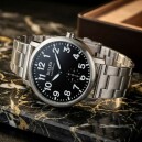 Montre &agrave; quartz pour homme cadran noir bracelet acier_details