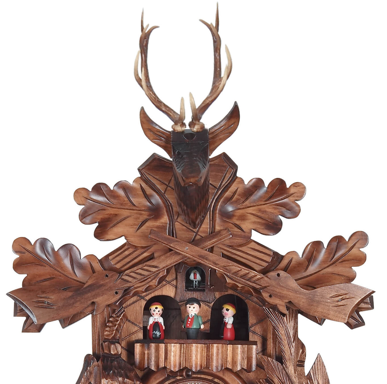 Horloge coucou m&eacute;canique 1 jour musical &eacute;cureuil perdrix 42 cm zoom haut