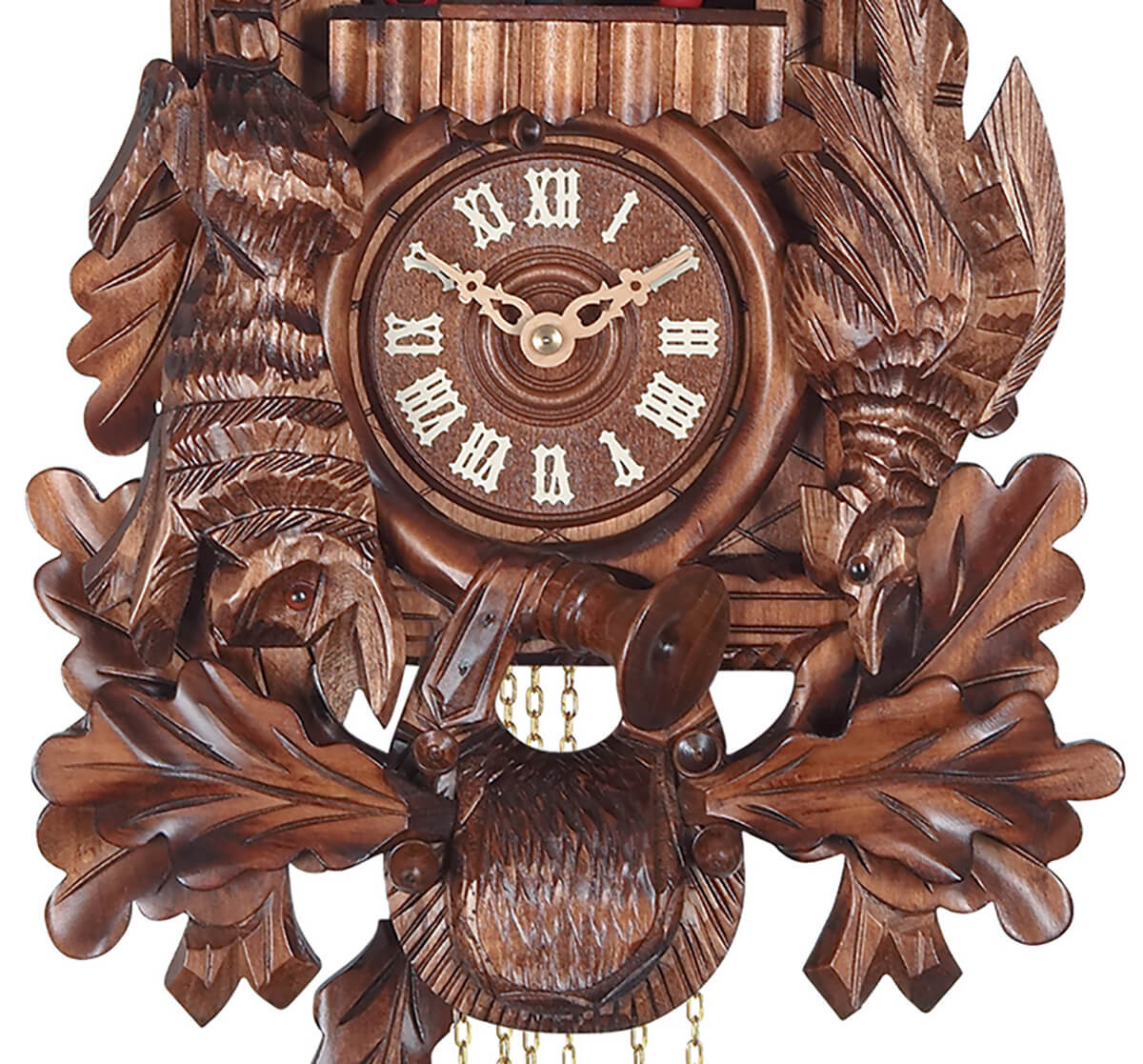 Horloge coucou m&eacute;canique 1 jour musical &eacute;cureuil perdrix 42 cm zoom bas