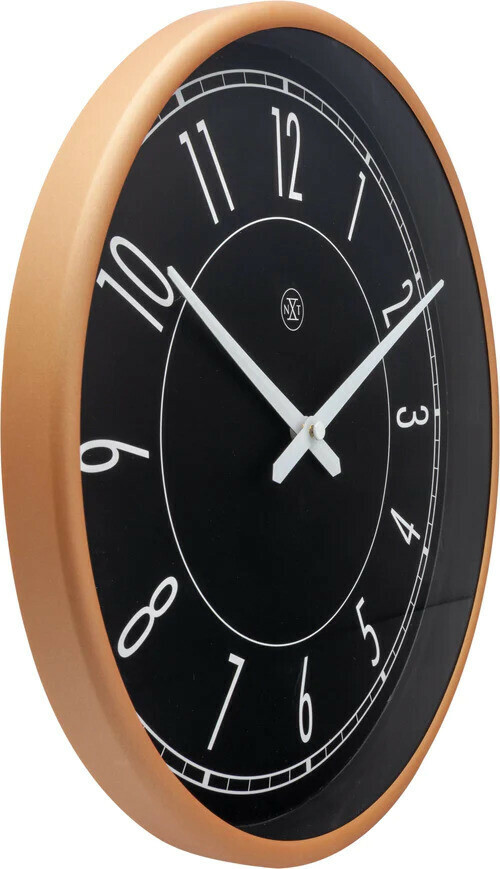 Pendule murale noire et rose diametre 30 cm profil