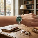 Montre &agrave; quartz en acier cadran vert pour homme_lifestyle