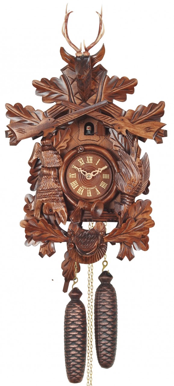 Horloge coucou 8 jours th&egrave;me chasse &eacute;cureuils et renne