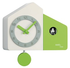 Horloge coucou moderne en bois peint beige et vert à piles