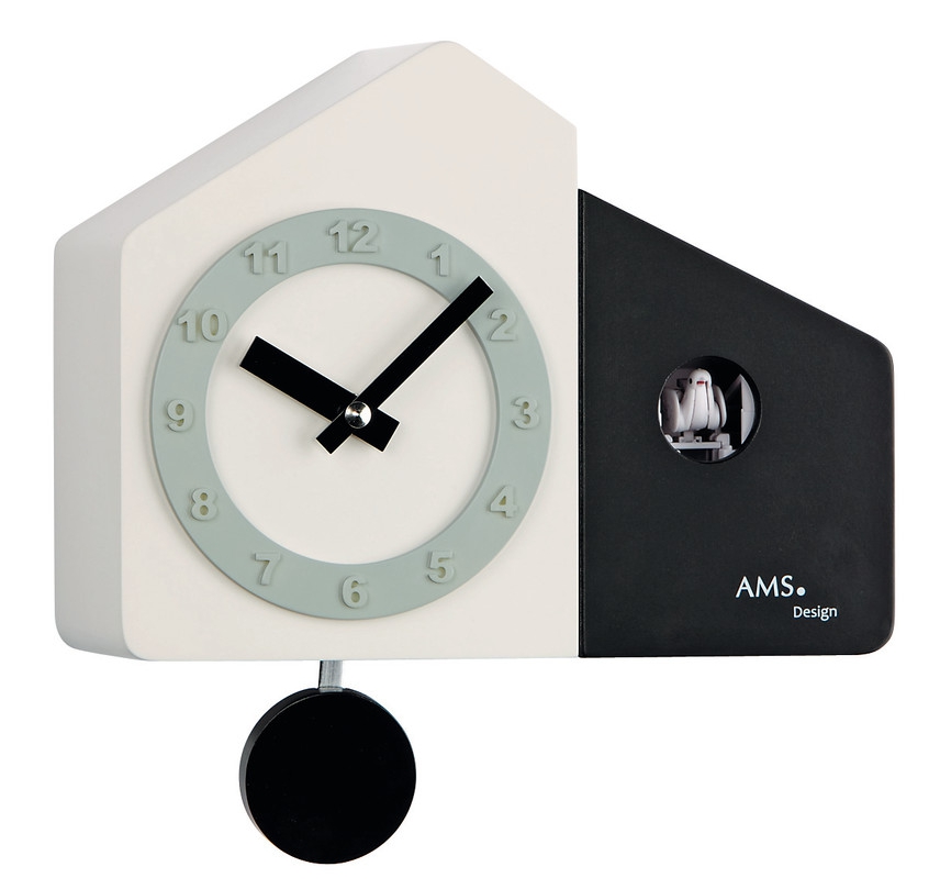 Horloge coucou moderne en bois peint beige et noir &agrave; piles