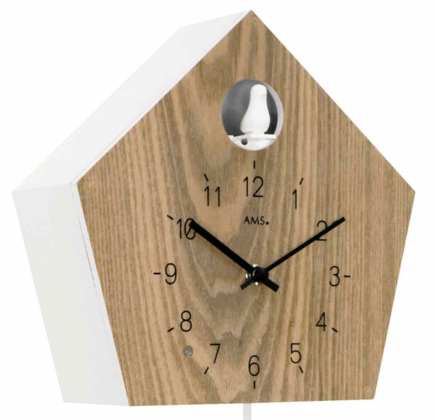 Horloge coucou moderne &agrave; piles couleur bois naturel et blanc_zoom
