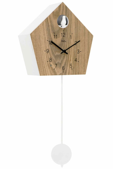 Horloge coucou moderne à piles couleur bois naturel et blanc