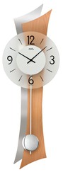 Horloge murale à balancier moderne en bois de hêtre et aluminium incurvé