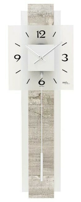 Horloge murale à balancier argentée en bois et aluminium