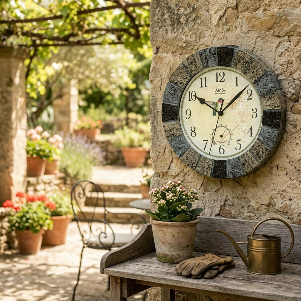 Pendule murale &eacute;tanche ronde grise pour ext&eacute;rieur temp&eacute;rature_lifestyle